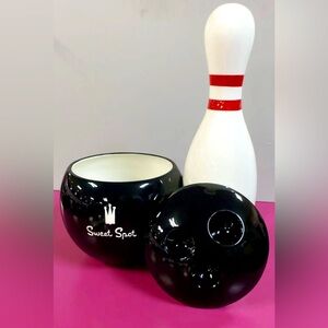 SOLD RARE Vintage Bowling Ball & Pin Cookie Jar Sweet Spot Treasure Craft